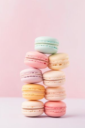 Macaroons stacked on pink background,の素材