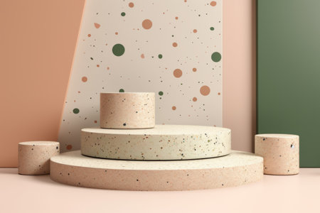 Abstract Geometric 3D Rendering Circle Cylinder Podiums Background. Minimalism Pastel Colored Still Life Styleの素材