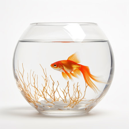 Fish bowl with gold fish on white backgroundの素材