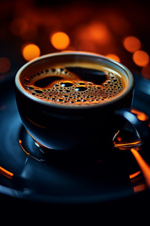 Cup of coffee on dark backgroundの素材