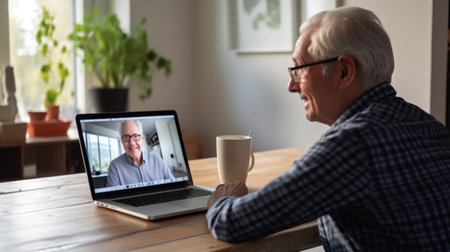 Senior person at home using laptop computer, The use of technology by the elderly.の素材