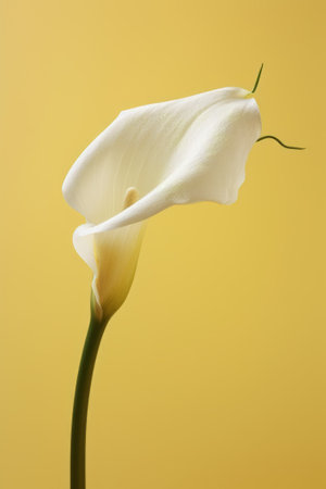 Artistic calla lily with white paint drips on a yellow canvasの素材