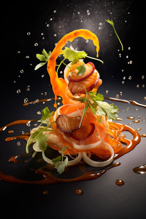 Seafood fine dining, creative composition, minimalistic modern styleの素材