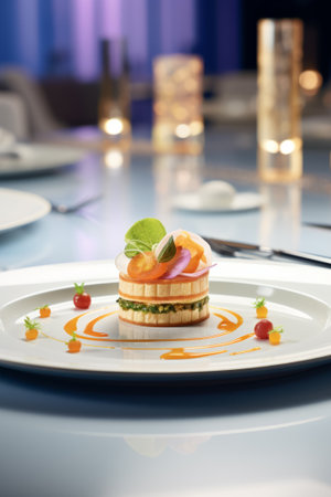 Seafood fine dining, creative composition, minimalistic modern styleの素材