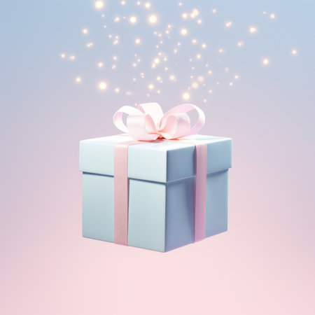 3D gift box with ribbon bow levitating on pastel background. Flying present abstract commercial for woman. Creative realistic minimal gifts. 3d renderの素材