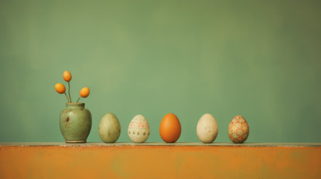 Easter eggs on dark background, Easter celebration concept.の素材