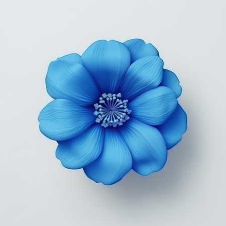 Digital illustration of a blue anemone flower against a light backgroundの素材