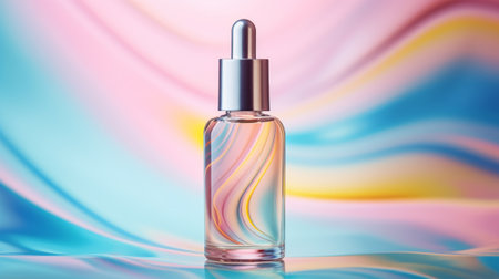 Beauty product bottle mockup, cosmetic container in liquid splash, skincare product packaging front view commercial templateの素材