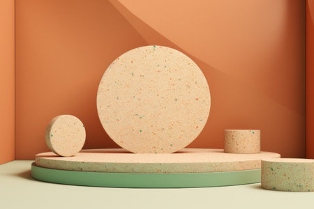 Abstract Geometric 3D Rendering Circle Cylinder Podiums Background. Minimalism Pastel Colored Still Life Styleの素材