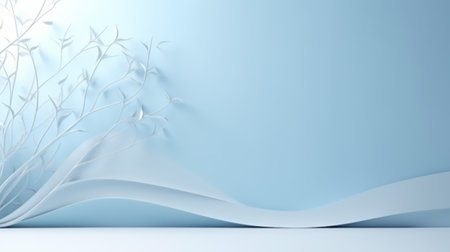 Blue wall and abstract plant. Minimal abstract background for product presentation. Spring and winterの素材