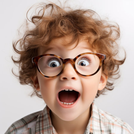 Close-Up Portrait Of Happy Boy amazed with open mouth for surprise, disbelief faceの素材