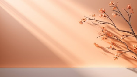 pink display with plant for perfume or cosmeticの素材