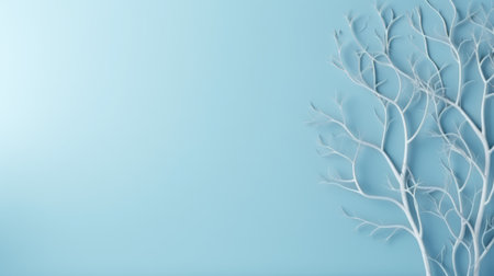Blue wall and abstract plant. Minimal abstract background for product presentation. Spring and winterの素材