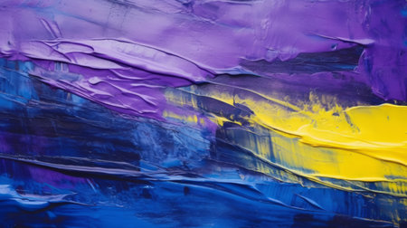 Closeup of abstract rough art painting texture. Blue, purple, black, yellowの素材