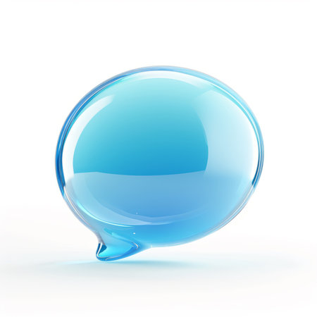 Transparent blue speech bubble with a 3D glossy effectの素材