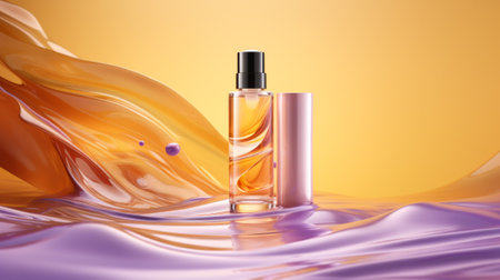Beauty product bottle mockup, cosmetic container in liquid splash, skincare product packaging front view commercial templateの素材
