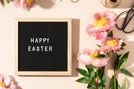 Easter Message Amidst Spring Flowersの写真素材
