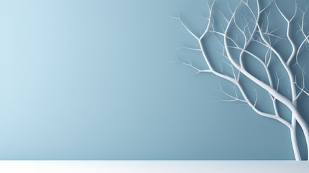 Blue wall and abstract plant. Minimal abstract background for product presentation. Spring and winterの素材