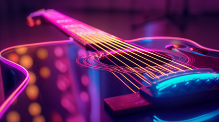 Electric Guitar with Vibrant Neon Lights and Detailsの素材