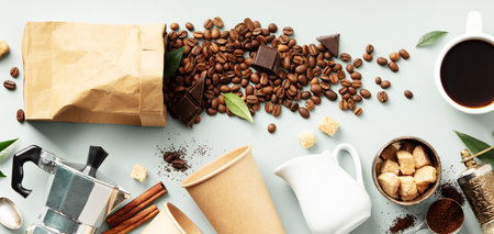 Eco-friendly Coffee Concept with Recyclable Materialsの写真素材