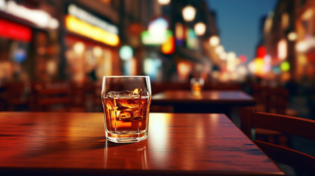 Whiskey on the Rocks at an Outdoor Cafe,の素材