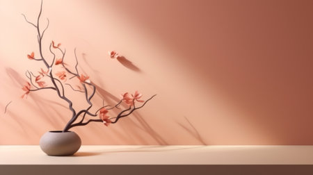 pink display with plant for perfume or cosmeticの素材