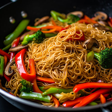 Stir-fried Noodles with Mixed Vegetables in a Bowlの素材