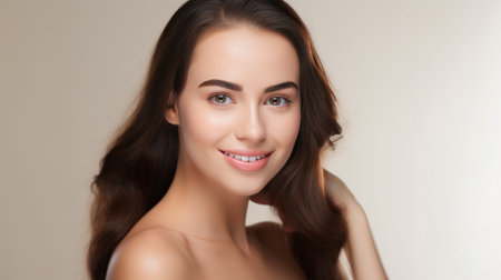 Beautiful young woman with a flawless complexion and a gentle smileの素材