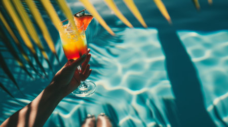 Tropical Cocktail with Umbrella by the Poolside - travel conceptの素材
