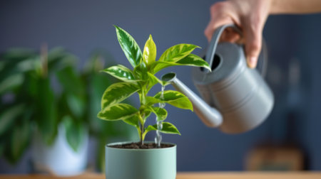 Watering a Succulent Plant in a Modern Home Settingの素材