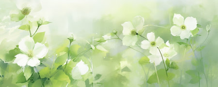 Watercolor Meadow with Spring Blooms and Soft Lightの素材