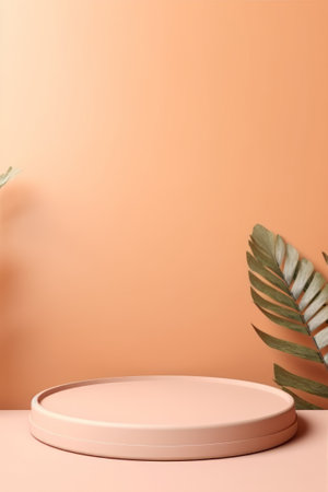 Peach or pink podium stage backdrop for product display stand or used in other designs 3d rendering. 3d illustration template minimal style concept.の素材