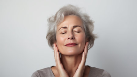 Graceful mature woman enjoying a moment of tranquilityの素材