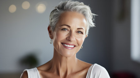 Graceful mature woman enjoying a moment of tranquilityの素材