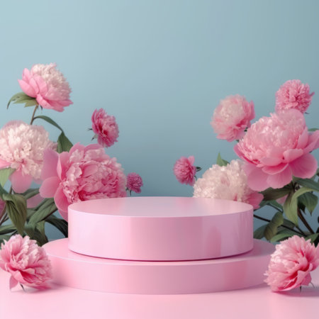 Peonies on Pastel Podiums: A Display of Elegance and Softness, product displayの素材