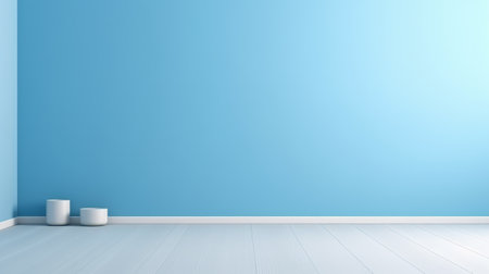 Light blue wall and floor background, stage for product demonstration, mockup.の素材