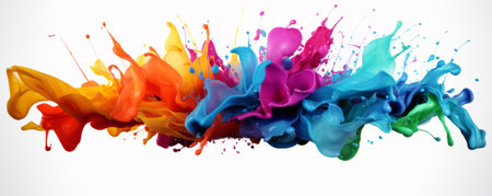 Dynamic Splash of Multicolored Paints on White Background bannerの素材