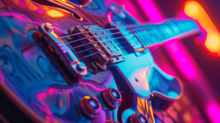 Electric Guitar with Vibrant Neon Lights and Detailsの素材