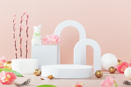 various geometric shapes for product presentation. Podium to show cosmetic productsの写真素材