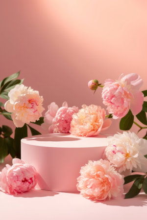 Peonies on Pastel Podiums: A Display of Elegance and Softness, product displayの素材