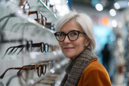 Smiling Senior Woman Selecting Eyeglassesの素材