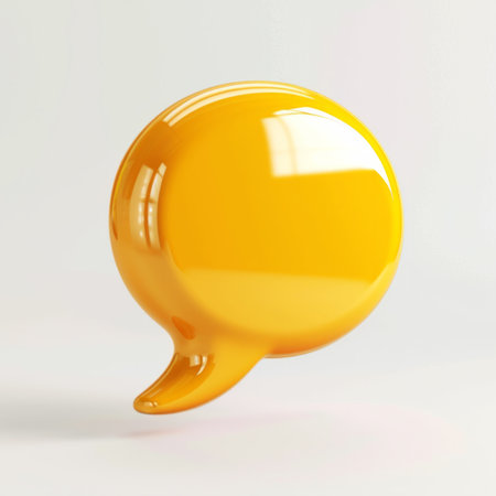 A vibrant yellow speech bubble in a 3D icon styleの素材