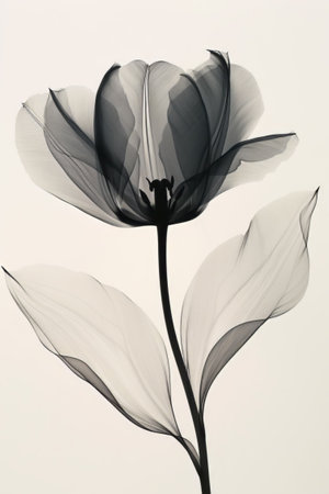Monochrome X-ray Aesthetic of a Tulip with Transparent Petals close upの素材