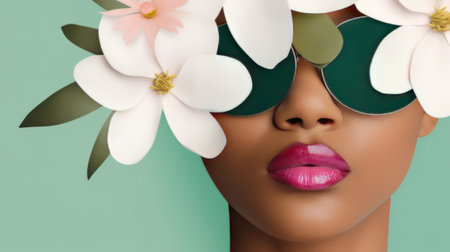 Modern Stylish Woman with Floral Sunglassesの素材
