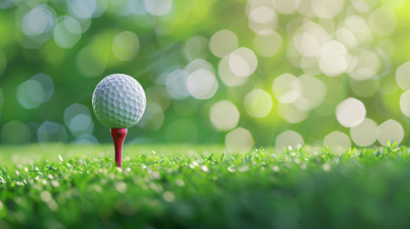 Close-up of a golf ball on a vibrant green courseの素材