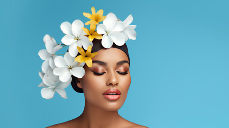 Dreamy Floral Crown on Woman with Closed Eyes - portraitの素材
