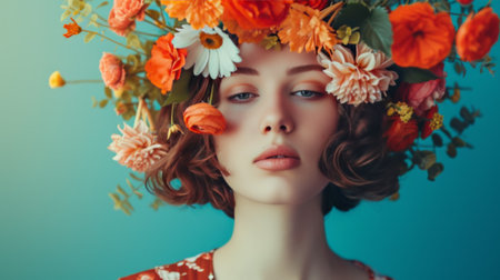 Beauty with an Ethereal Floral Headdress in Dreamy Settingの素材