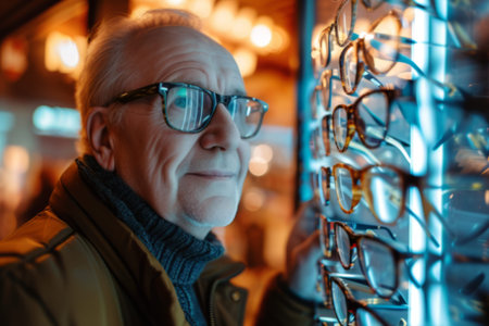 Cheerful Mature Man Trying on Glassesの素材