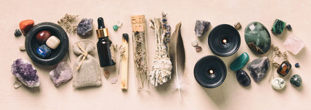Spiritual Collection of Healing Crystals and Herbs for Wellness