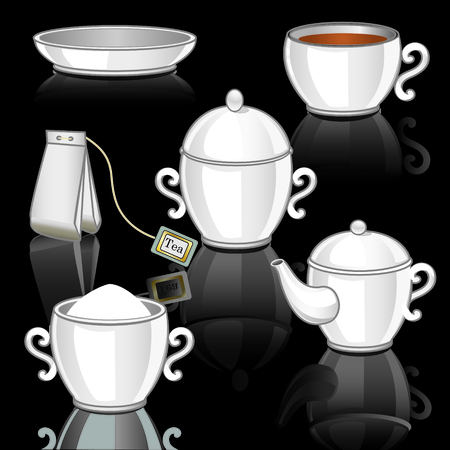 Tea set on black background.のイラスト素材